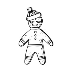 vector illustration christmas theme linear drawing sketch doodle cookie man 