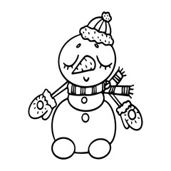 vector illustration christmas theme linear drawing sketch doodle snowman