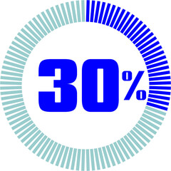 30 Percentage with Round Pie Chart.  Economy, medical, sport and speed concept	
