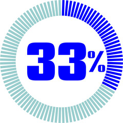 33 Percentage with Round Pie Chart.  Economy, medical, sport and speed concept	