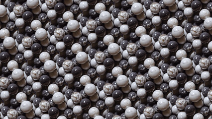 3D-image of natural colored marble balls. 8k wallpaper background