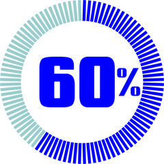 60 Percentage with Round Pie Chart.  Economy, medical, sport and speed concept	
