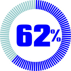 62 Percentage with Round Pie Chart.  Economy, medical, sport and speed concept	