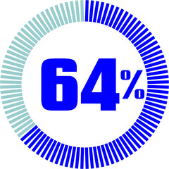 64 Percentage with Round Pie Chart.  Economy, medical, sport and speed concept	
