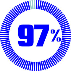 97 Percentage with Round Pie Chart.  Economy, medical, sport and speed concept	