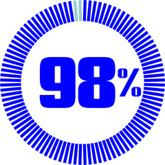 98 Percentage with Round Pie Chart.  Economy, medical, sport and speed concept	