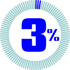 3 Percentage with Round Pie Chart.  Economy, medical, sport and speed concept	