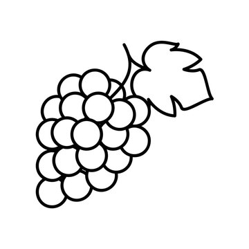 recommend clip art: Grapes icon in bunch with leaf in black outline style