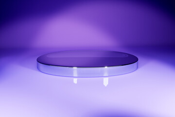 Shiny purple coloured chrome product stage template against swooped background
