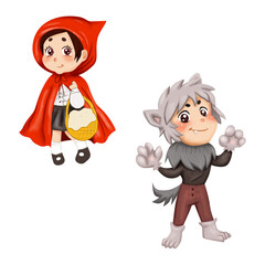 Halloween cartoon costume dress clothing red riding hood girl wolf boy toddler kids children party print set bundle kits illustration
