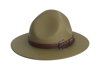 Scout hat, Ranger hat, green campaign hat with leather belt, 3d render