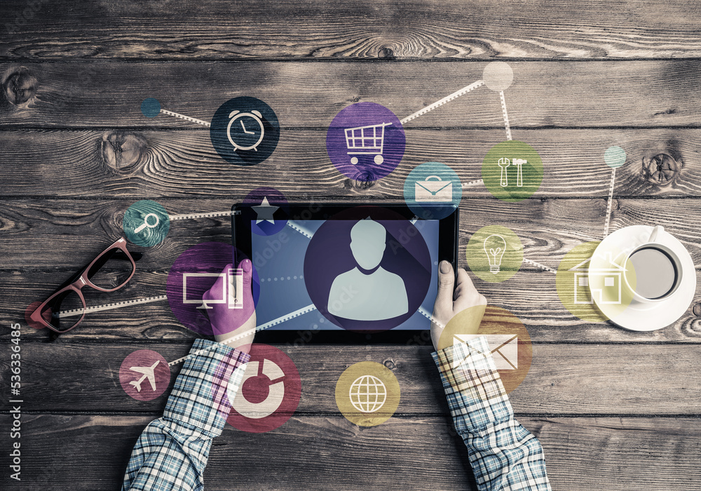 Poster concept of social communication and networking with media user interface