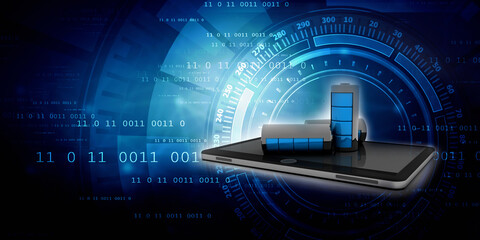 3d illustration mobile with battery power