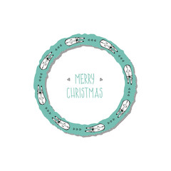Naklejka premium Christmas round wreath with bunnies and hearts. Holiday vector frame. Good for banner, poster and greeting card. New Year mood.