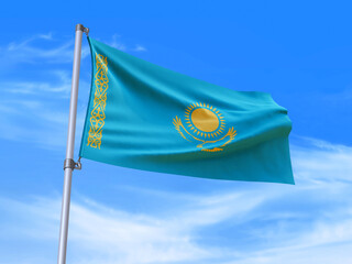 Kazakhstan flag waving in the wind