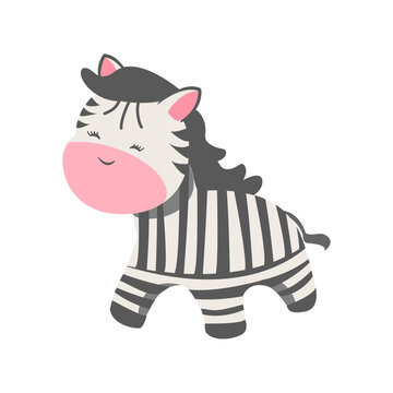 Cute zebra with red cheeks standing and smiling on simple white background. Cartoon illustrations work well in many different contexts. Whether printed on clothing, stationery, education , etc.