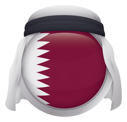 Button decorated with Qatar flag, silver frame and keffiyeh, Vector illustration