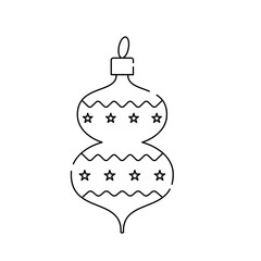 Vector set of Christmas decorations hanging on ribbons. Decorative elements isolated on white background. Cute hand drawn poster for Christmas and New Year.