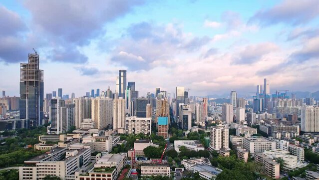 aerial view of modern building in midtown of shenzhen at twilight