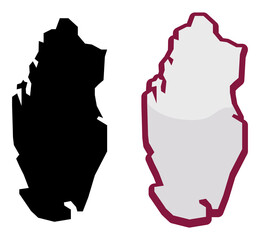 Silhouette and glossy map of Qatar with square borders, Vector illustration