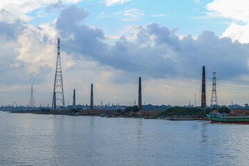 The photo representing the pollution in Bangladesh in the bricks making mill. Climate changing in Bangladesh and all over the world.