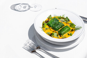 Spinach pancakes with salmon