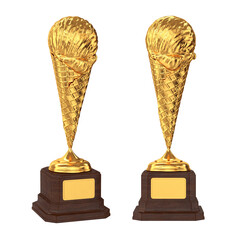 Set of golden trophies ice cream cone on a white background, 3d render