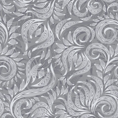 Vector seamless abstract floral pattern in grey colors
