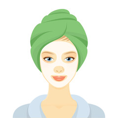 Smiling woman with towel and face mask, PNG isolated on transparent background
