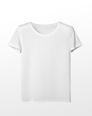 White basic T-shirt on an isolated light background. nobody , the clothes hanger has been removed. Copyspace