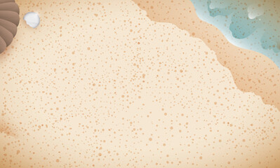 Top view beach scene with sea waves, shell and pearl, Vector illustration