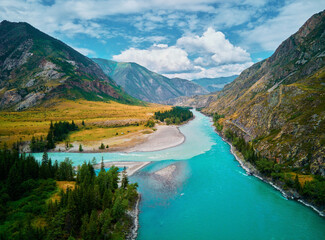 The confluence of mountain rivers - Argut and Katun.Gorny Altai Russia.