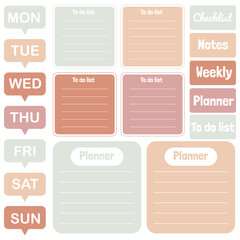 Cute paper notes. Stationary set. Scrapbook notes and cards.Printable planner stickers. To Do List note. Template for your message. Decorative planning element. Vector illustration.