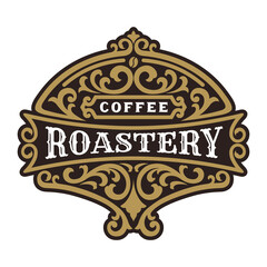 Coffee Shop Vintage Luxury Frame Logo Badge with Flourish Victorian Ornament
