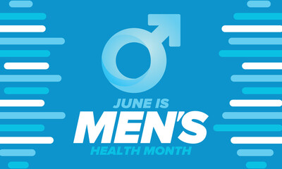 Obraz premium National Men's Health Month in June. Health education program. Celebrated annual in United States. Medical concept. Care and health. Poster, card, banner and background. Vector illustration