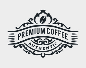 Coffee Shop Vintage Luxury Frame Logo Badge with Flourish Victorian Ornament
