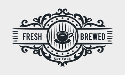 Fototapeta premium Coffee Shop Vintage Luxury Frame Logo Badge with Flourish Victorian Ornament 