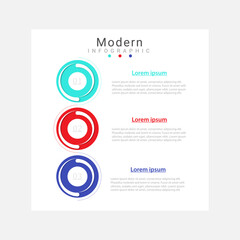 Vector infographic design template with 3 steps or options in red, blue, green color.