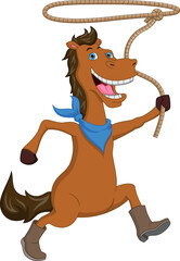 cartoon cute horse twirling lasso - obrazy, fototapety, plakaty