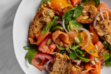Salad with salmon.
