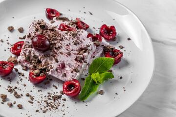 Creamy cherry ice cream with chocolate chips