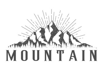 Naklejka premium silhouette Mountain black and white, landscape, adventure and outdoor scene vector illustration