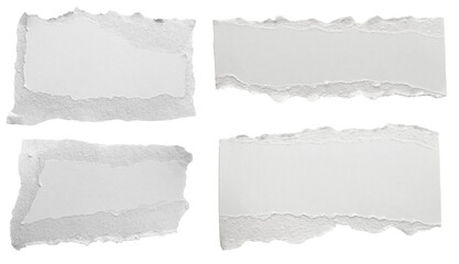White ripped paper torn edges strips isolated on white background