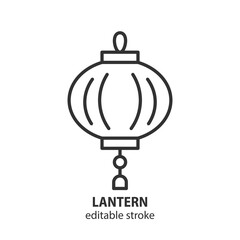 Japanese paper lantern line icon. Chinese New Year lantern symbol. Editable stroke.