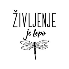 Fototapeta premium Life is Beautiful - in Slovenian. Lettering. Ink illustration. Modern brush calligraphy.