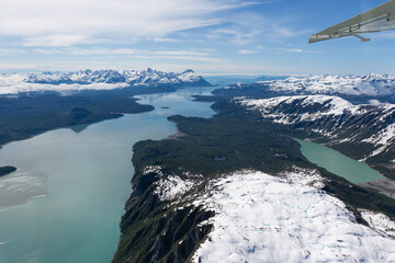 Glacier Bay National Park as seen from a small airplane