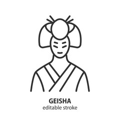 Geisha line icon. Japanese culture sign. Editable stroke.
