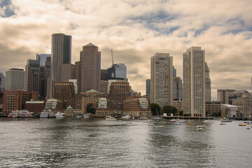 Boston, Massachusetts, USA, city view from the river near the harbor