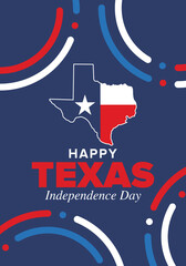 Obraz premium Texas Independence Day. Freedom holiday in Unites States, celebrated annual in March. Lone star flag. Texas flag. Patriotic sign and elements. Poster, card, banner and background. Vector illustration