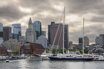 Fototapeta na wymiar Boston, Massachusetts, USA, city view from the river near the harbor
